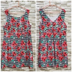 Adrianna Papell Floral Sleeveless Stripe Dress 20W